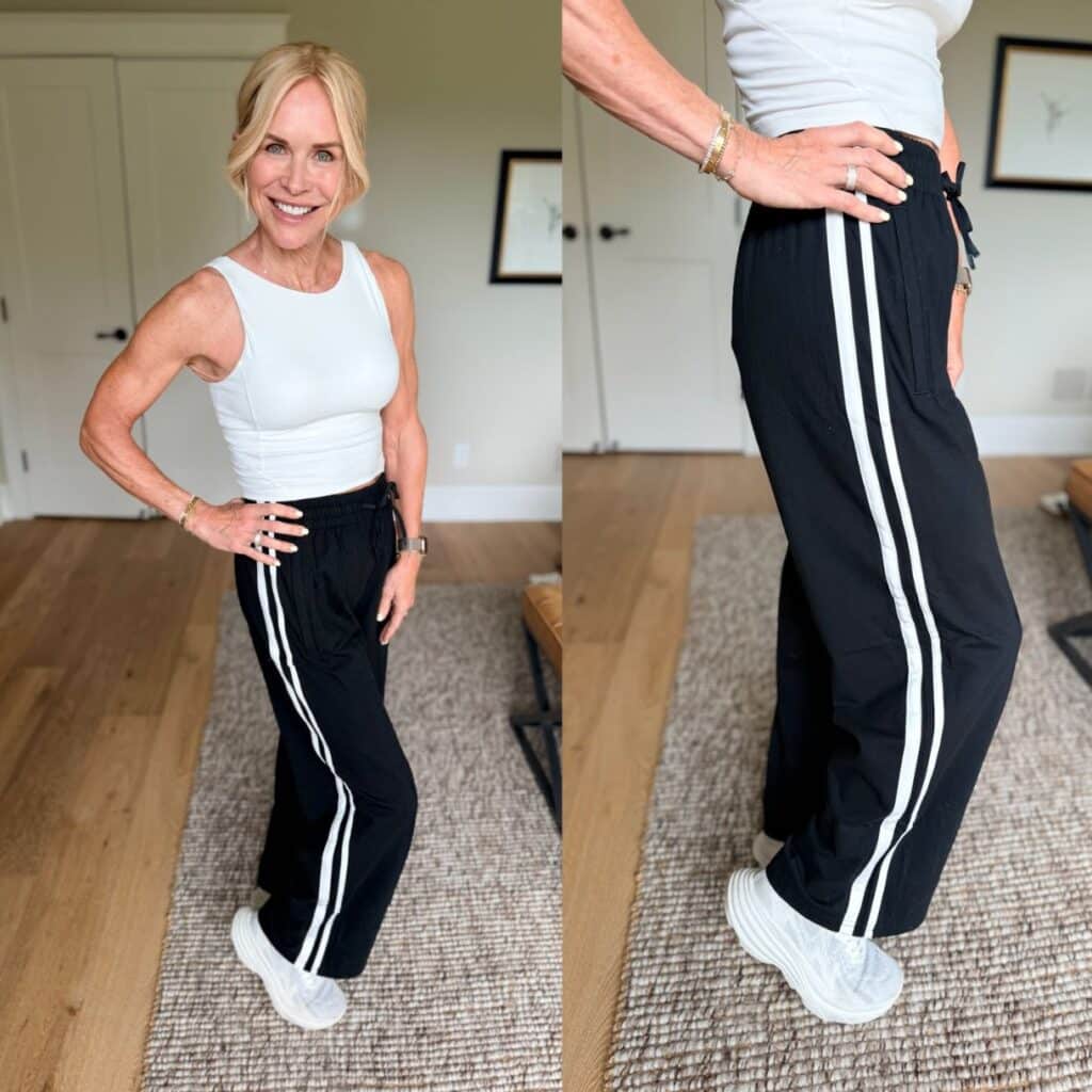 Amazon wide leg track pant styled with sneakers for a relaxed everyday look