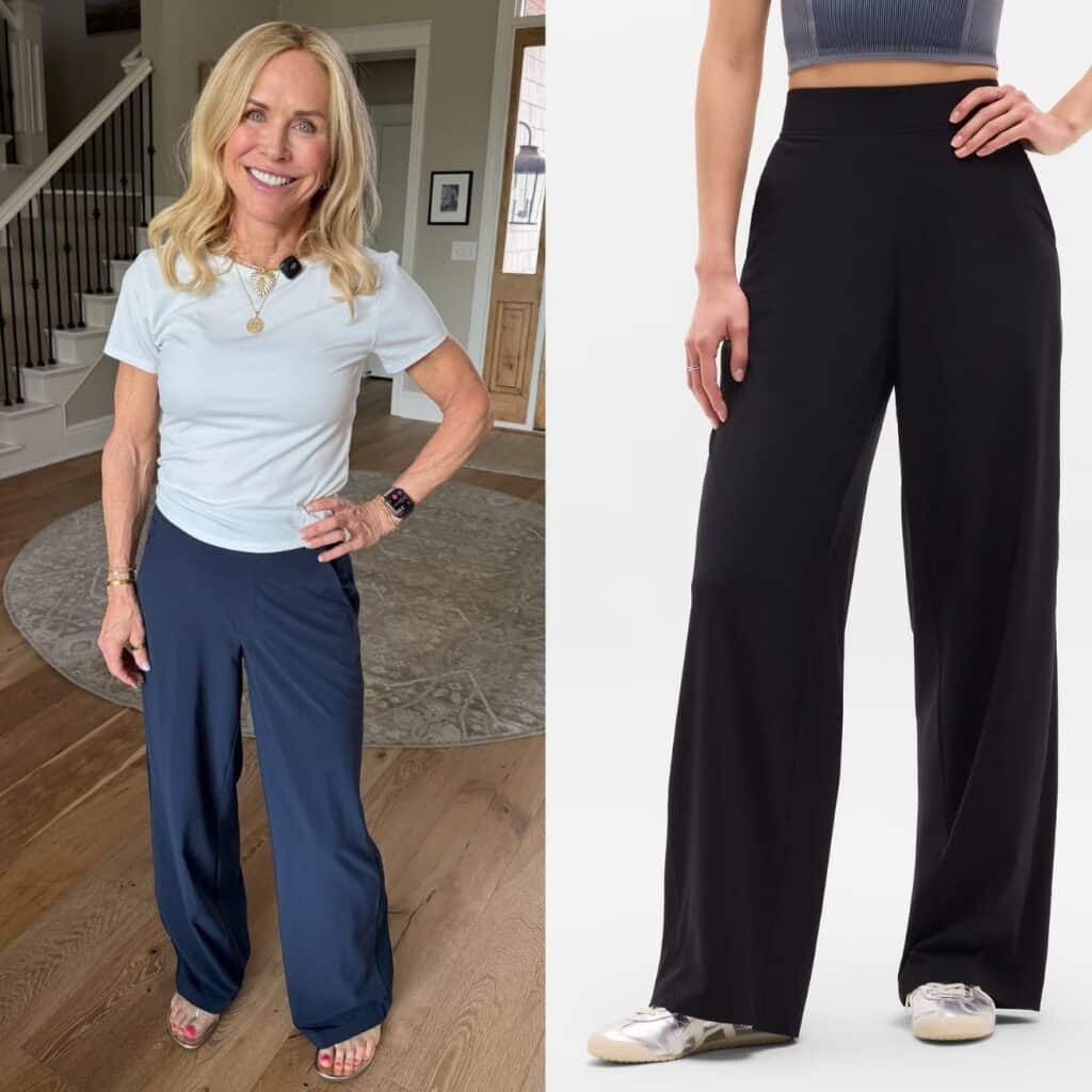 CRZ high rise wide leg athletic pants styled with a fitted tank for women over 50