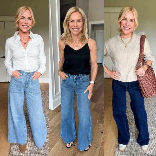 Several pairs of the best jeans for midlife women, from budget Amazon finds to luxury denim