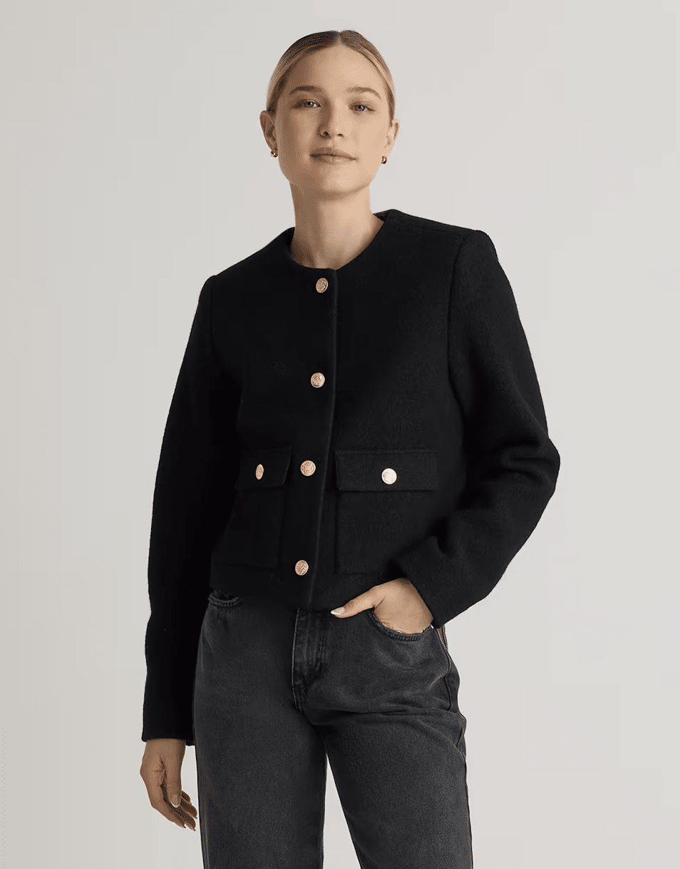 100% Merino Wool Collarless Cropped Jacket